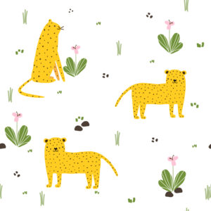 Funny wild cat Bloemen en planten Behang