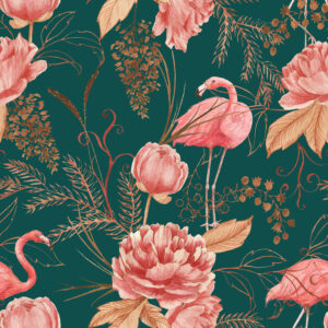 Flamingo Bloemen en planten Behang