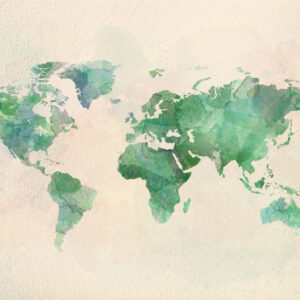 World map watercolor green Werelds Behang