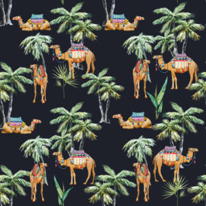 Camel and palm black Dieren Behang