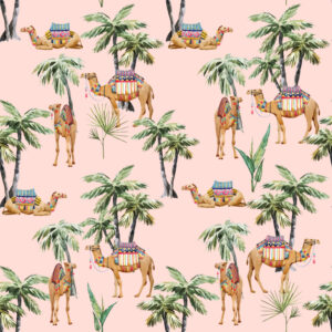 Camel and palm pink Dieren Behang