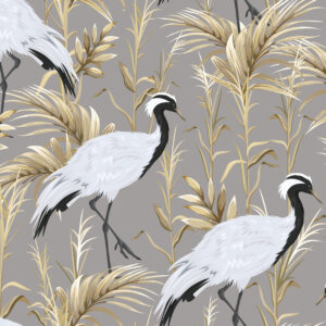 Cranes and golden reeds Bloemen en planten Behang