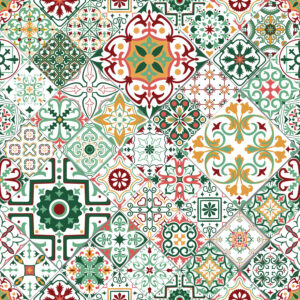 Tiles Portuguese style green Geometrisch Behang